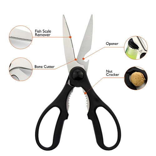 Super-sharp Stainless Steel Heavy Duty Multi Kitchen Shears with opener on the blade