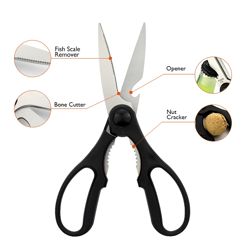 Super-sharp Stainless Steel Heavy Duty Multi Kitchen Shears with opener on the blade