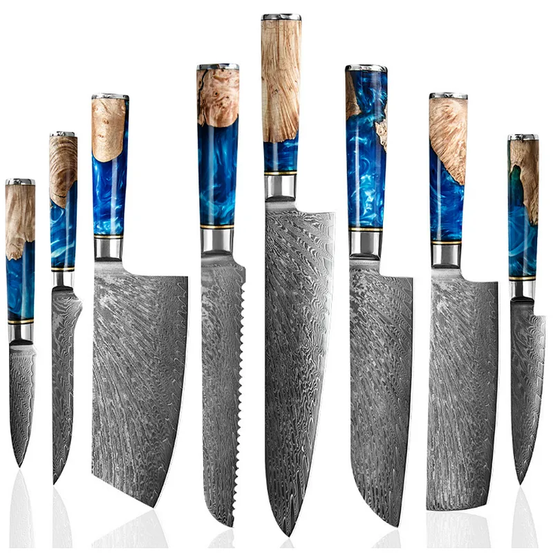 Damascus steel Kitchen knife set 67 Layer Core Forged Professional Kitchen Knives
