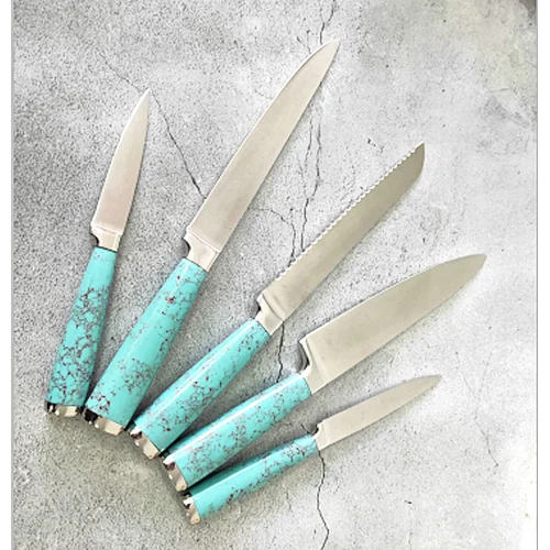 New design 5 piece chef knife set mirror polishing blade marble handle stainless steel kitchen knives set