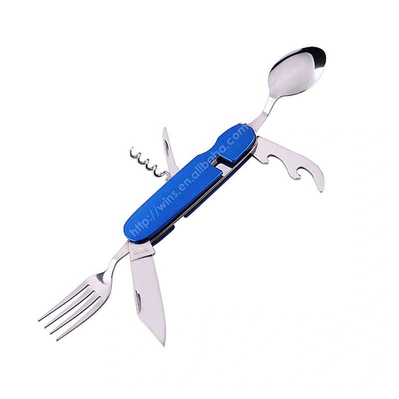 Camping Utensils Cutlery Set 6 in 1 Spoon Fork Knife Bottle Opener 2 Pack Stainless Steel Folding Detachable Camping Flatware