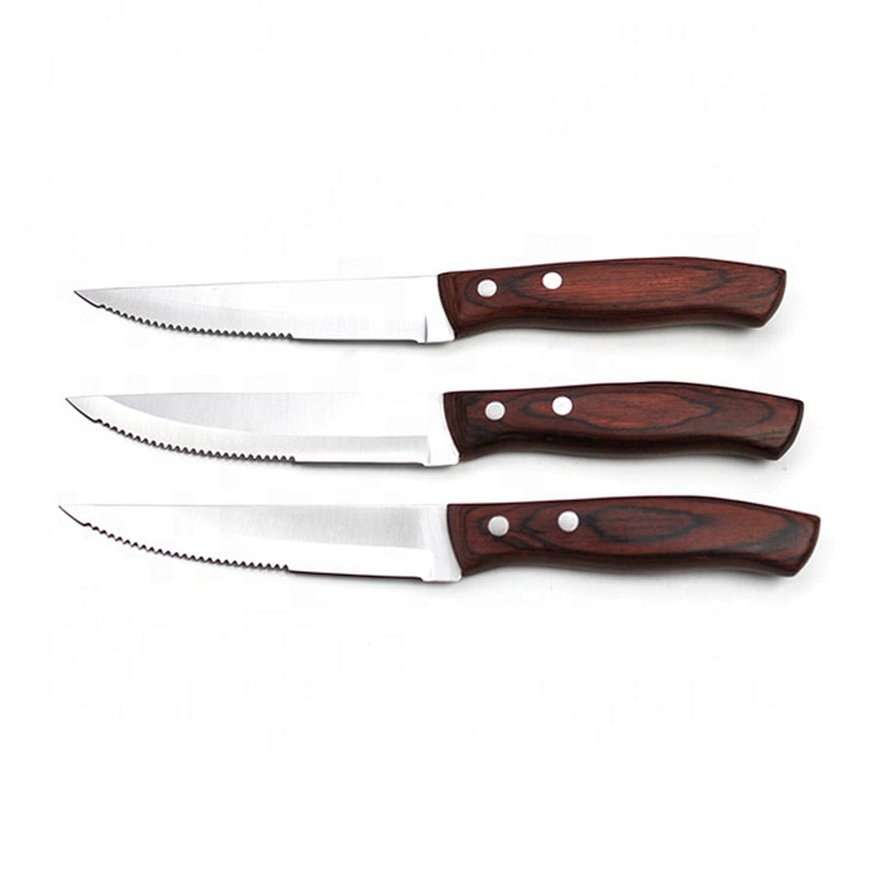 Stainless Steel Steak Knife Serrated Edge Steak Knives  with Light Wood Handle
