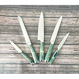 New design 5 pcs stainless steel blade kitchen knives set with marble handle