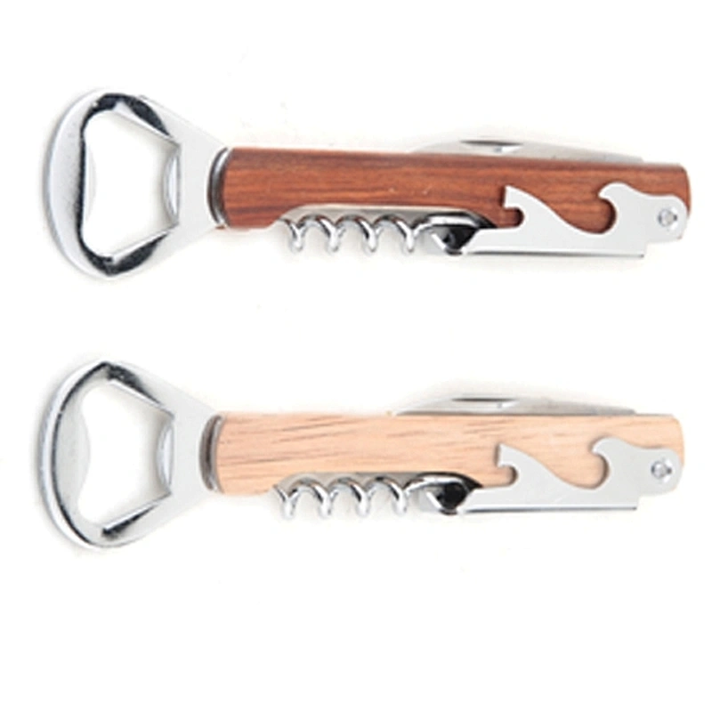 Stainless steel multi-function opener with wood handle