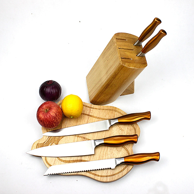 Paint Spraying handle 3Cr13 Stainless Steel kitchen knife set with wooden knife block
