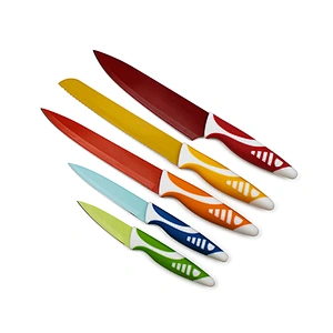 5pcs mix colorful coating kitchen knife set with TPR handle