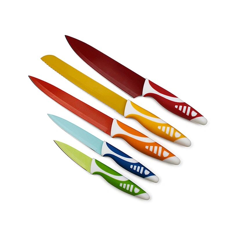 5pcs mix colorful coating kitchen knife set with TPR handle
