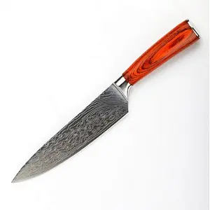 Custom 5CR15mov stainless steel with laser damascus pattern Kitchen chef knife with Pakka wood handle
