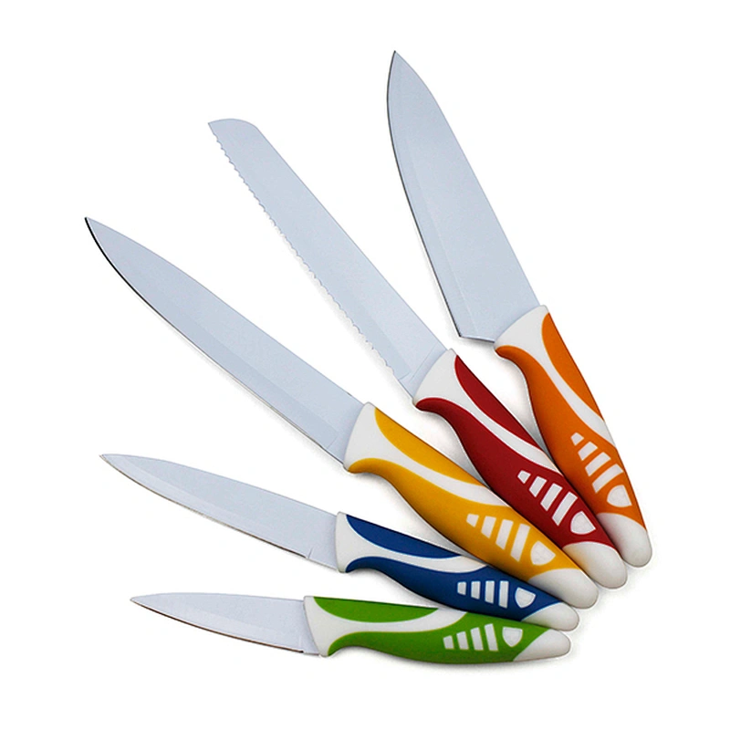 5pcs mix colorful coating kitchen knife set with TPR handle