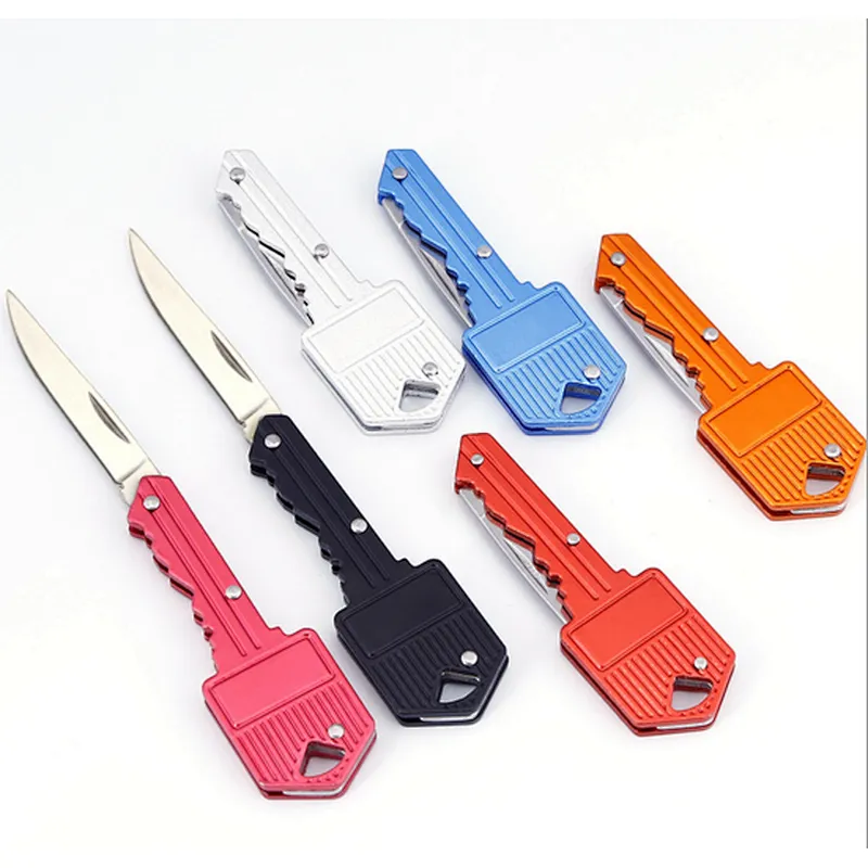 Aluminum material Key Shaped Folding Pocket Knife Keychain Key Rings