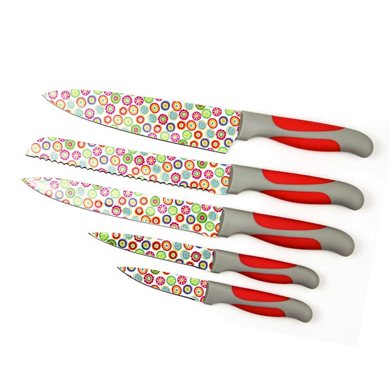 Hot sale with non-stick coating blade color kitchen knife set