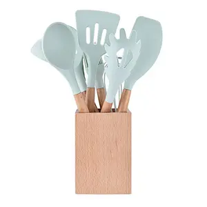 10 pcs Silicone Cooking Kitchen Utensils Set with Wooden Handles Cooking Tool