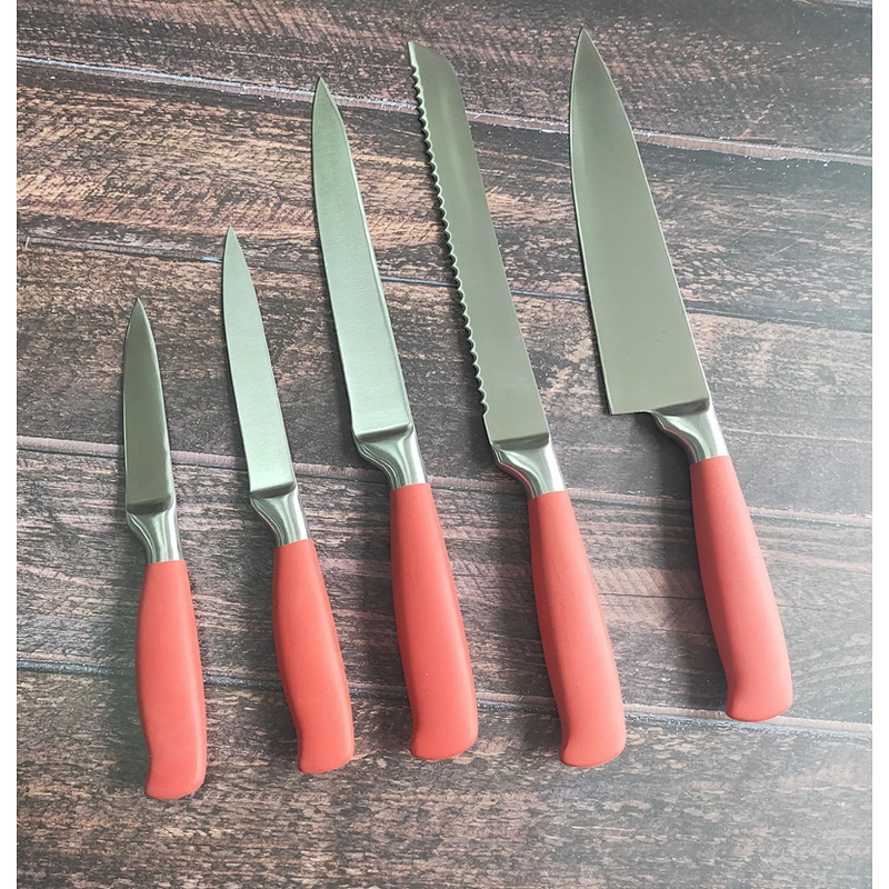 3Cr13 stainless steel forged 5pcs kitchen knife set with rubber sprayed handle