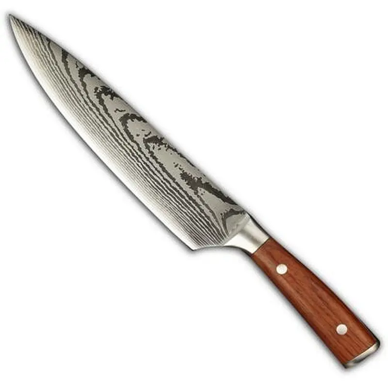 Low MOQ Wooden handle Kitchen Chef knife 8 inch with stainless steel#5CR15 laser pattern on the blade