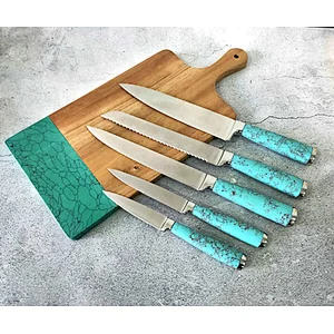 New design 5 piece chef knife set mirror polishing blade marble handle stainless steel kitchen knives set
