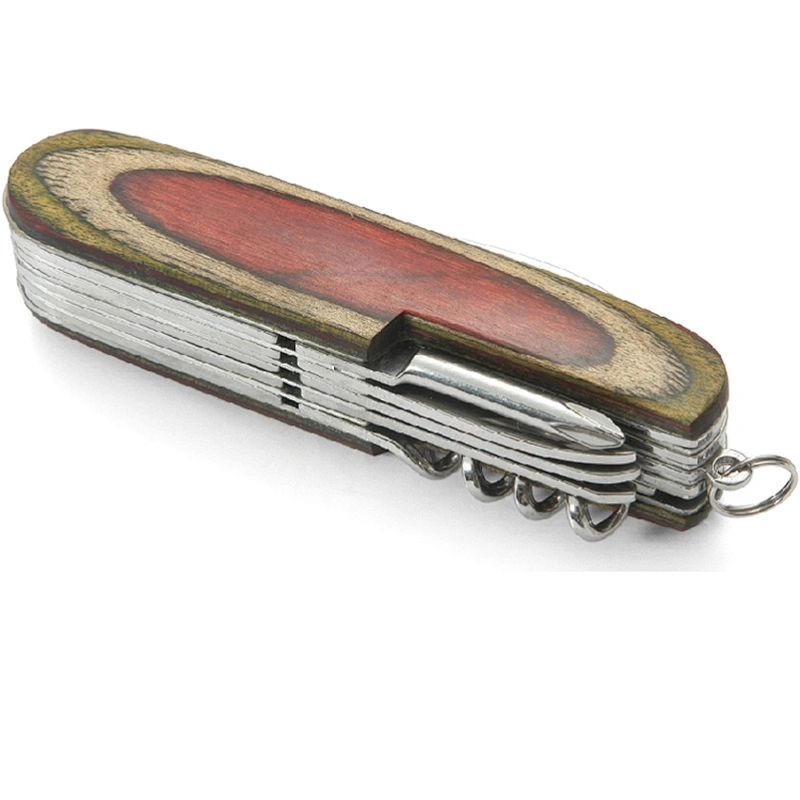 Multi-function tools for folding pocket knife with wooden handle