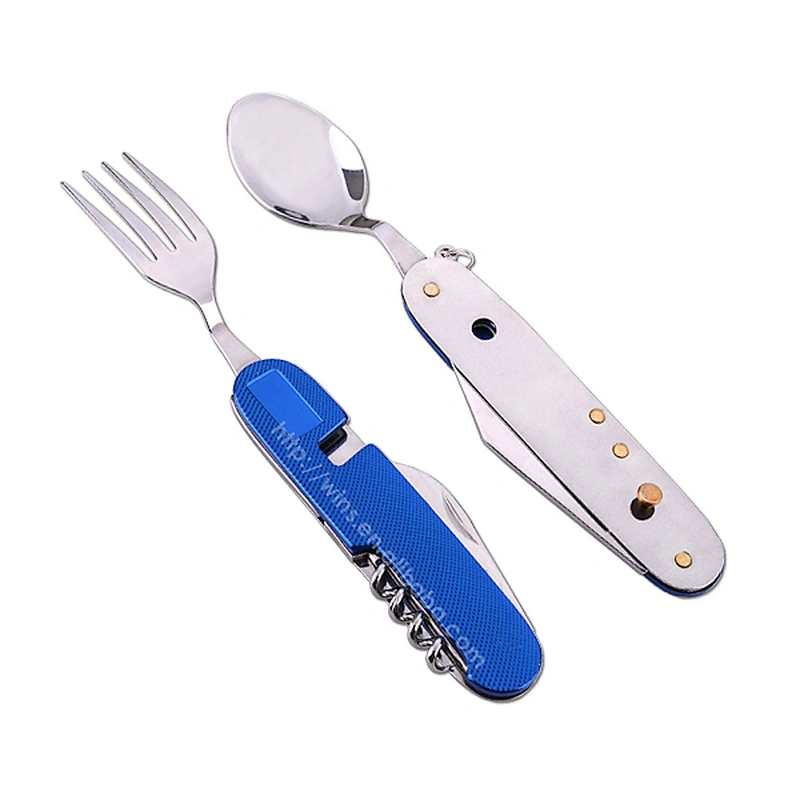 Camping Utensils Cutlery Set 6 in 1 Spoon Fork Knife Bottle Opener 2 Pack Stainless Steel Folding Detachable Camping Flatware