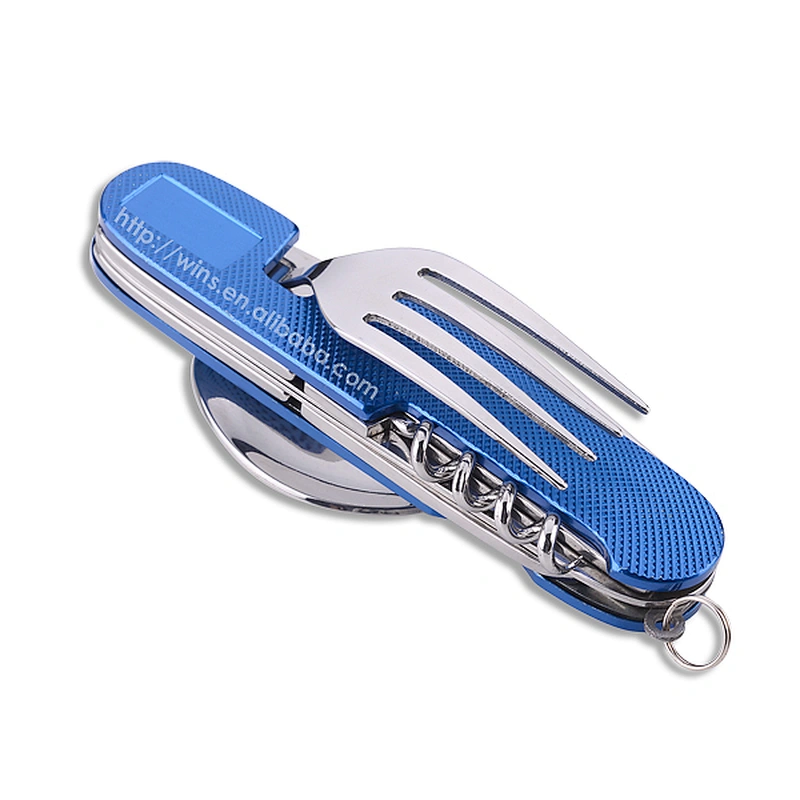 Camping Utensils Cutlery Set 6 in 1 Spoon Fork Knife Bottle Opener 2 Pack Stainless Steel Folding Detachable Camping Flatware