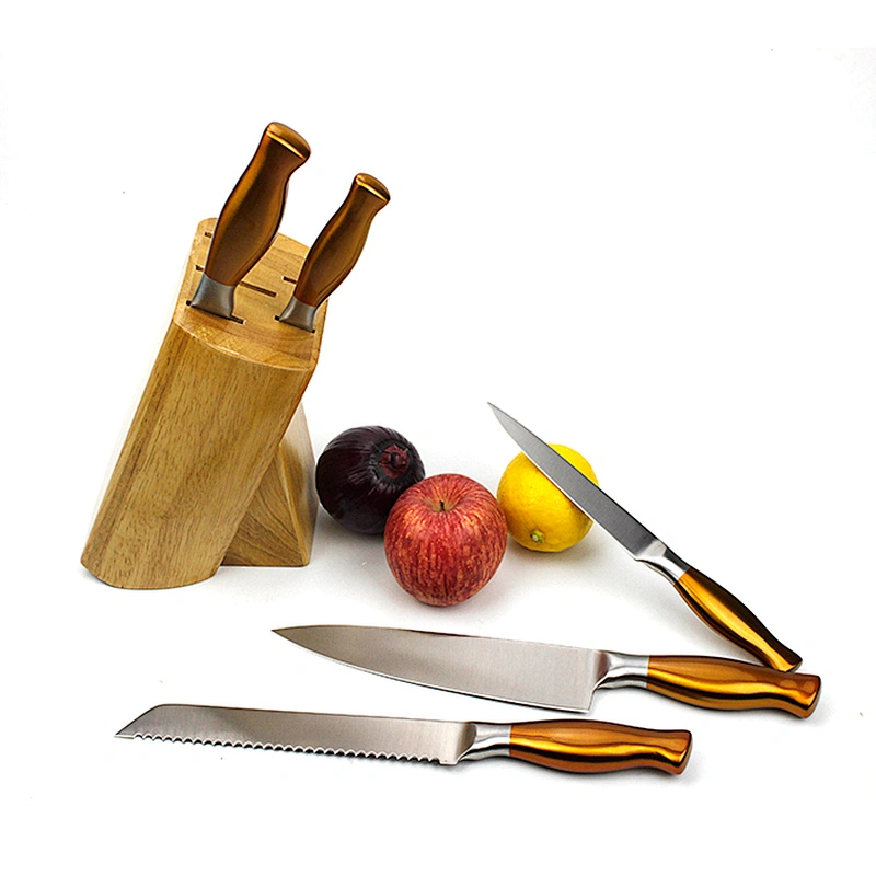 Paint Spraying handle 3Cr13 Stainless Steel kitchen knife set with wooden knife block