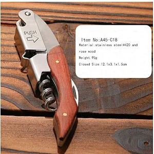 High quality corkscrew stainless steel custom wine opener with wood handle