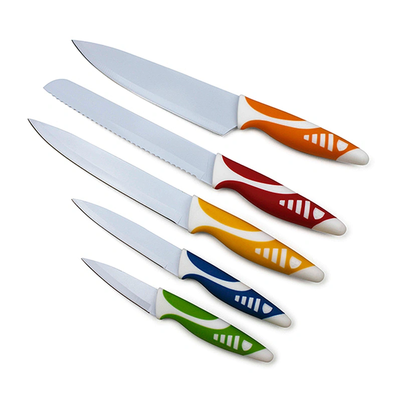 5pcs mix colorful coating kitchen knife set with TPR handle