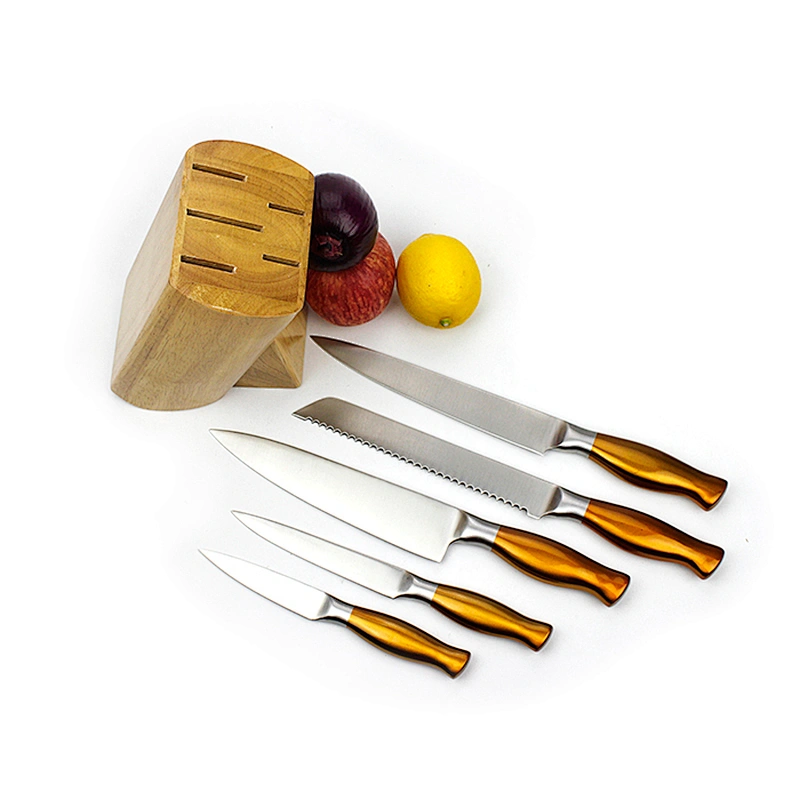 Paint Spraying handle 3Cr13 Stainless Steel kitchen knife set with wooden knife block