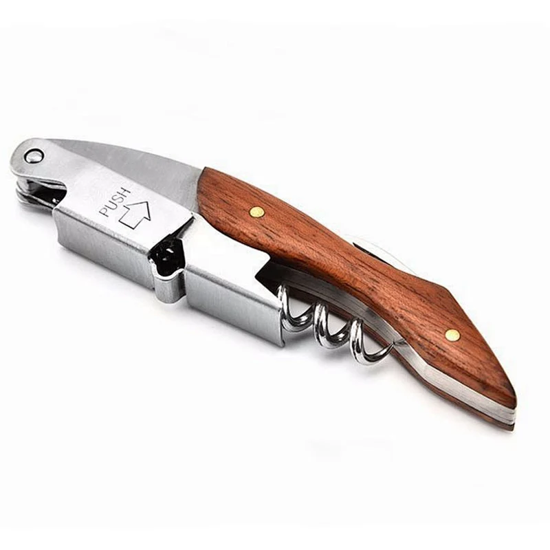 High quality corkscrew stainless steel custom wine opener with wood handle