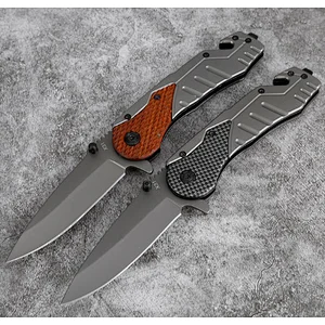 Titanium coating stainless steel 3cr13mov Folding pocket Knife with Cutter