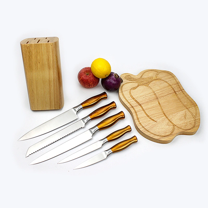 Paint Spraying handle 3Cr13 Stainless Steel kitchen knife set with wooden knife block