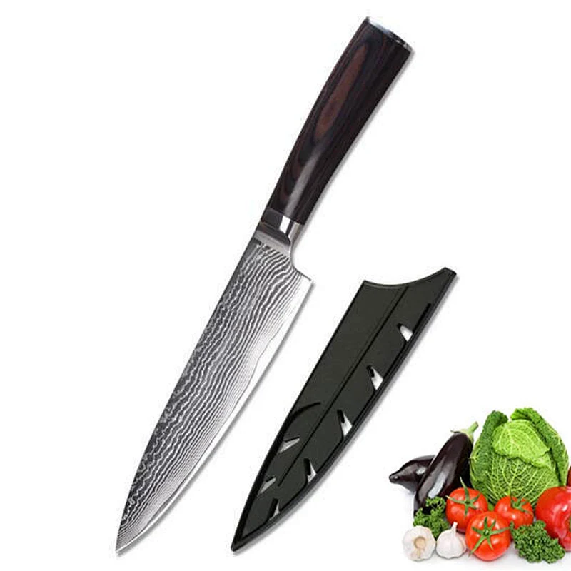 High Carbon Stainless 67 Layer Damascus Steel Knife Comfortable Ergonomic Wood Grain Handle