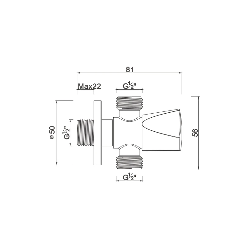 Ceramic cartridge double outlet angle valve