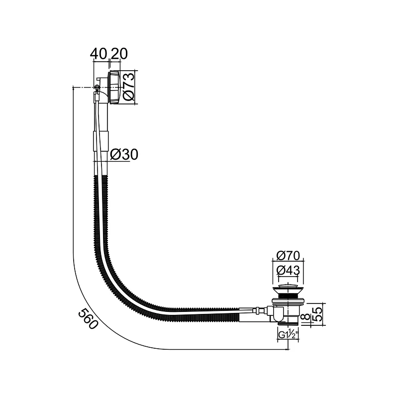Brass bath waste copper corrugated hose