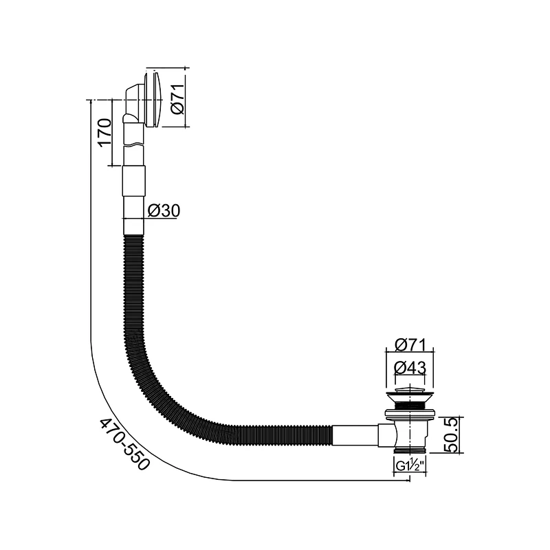 Brass bath waste copper corrugated hose