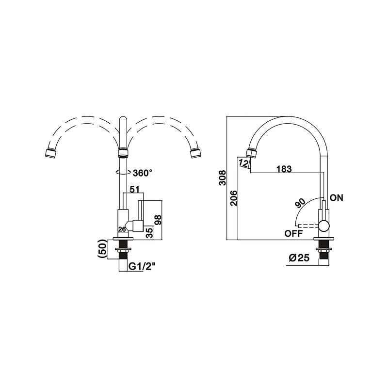 Ceramic Cartridge Wall mounted Stainless Steel Tap
