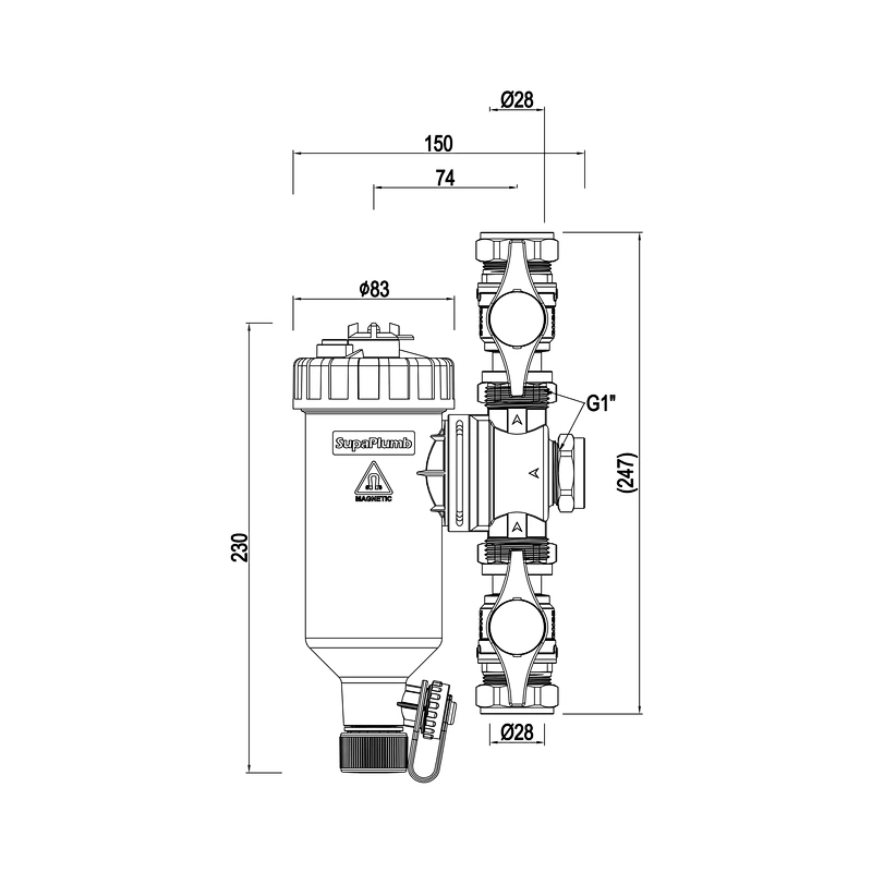 Magnetic dirt separator for heat pump, with ball valve -G1