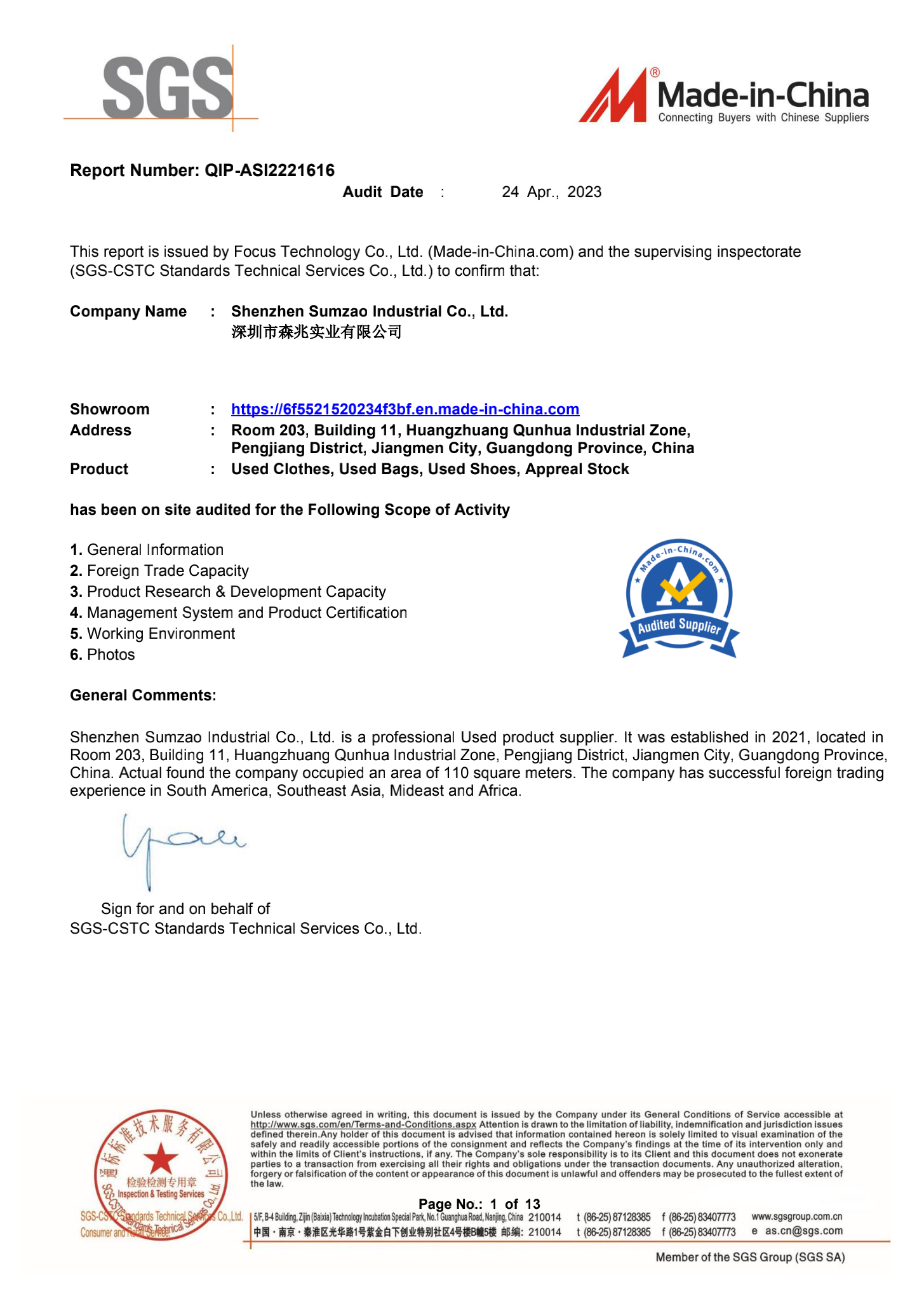 sumzao used clothes supplier quality certificate