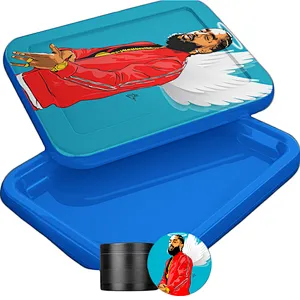 B Factory Customized Available Luxury Frosted Led Smoking Rolling Tray Factory From China Glow In The Dark Plastic LED Tray with Grinder