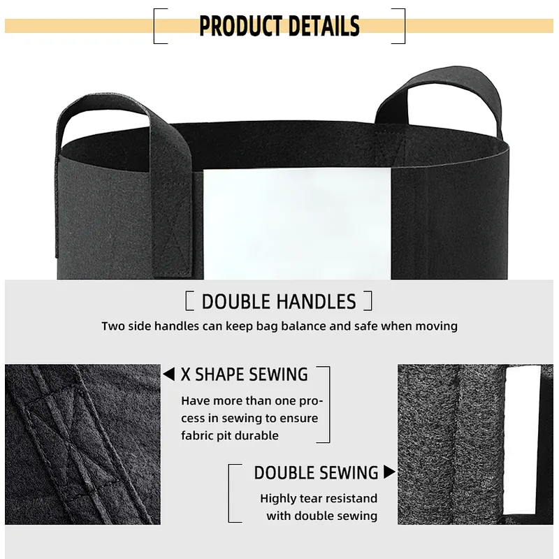 5-Pack 1 Gallon Heavy Duty Thickened Nonwoven Fabric Pots Grow Bags with Handles