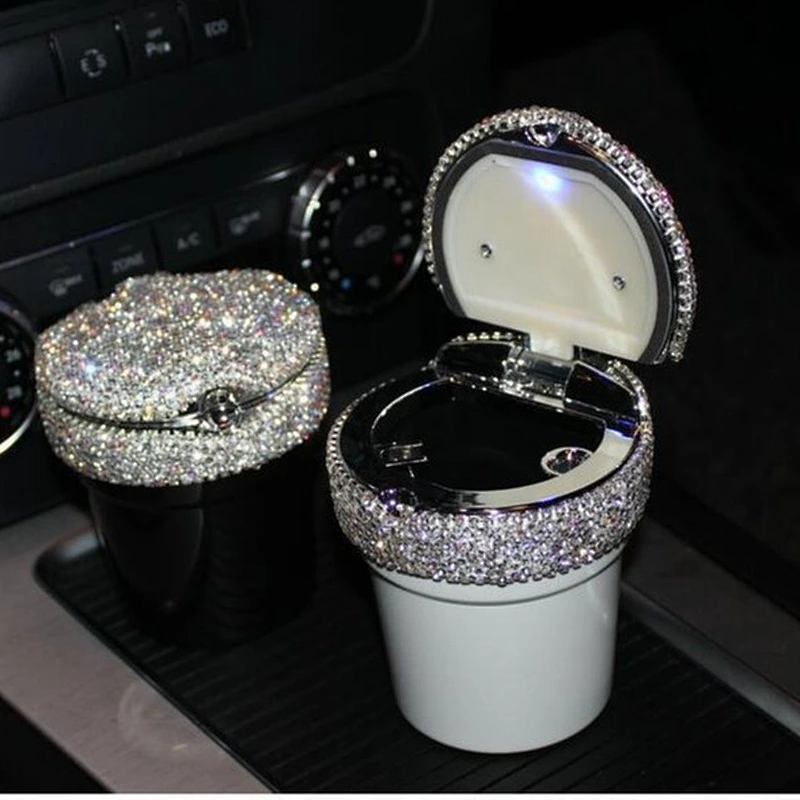 Car ashtray with led light Diamond-mounted bling with flags spinning union metal portable cigarette smoking tobacco bin