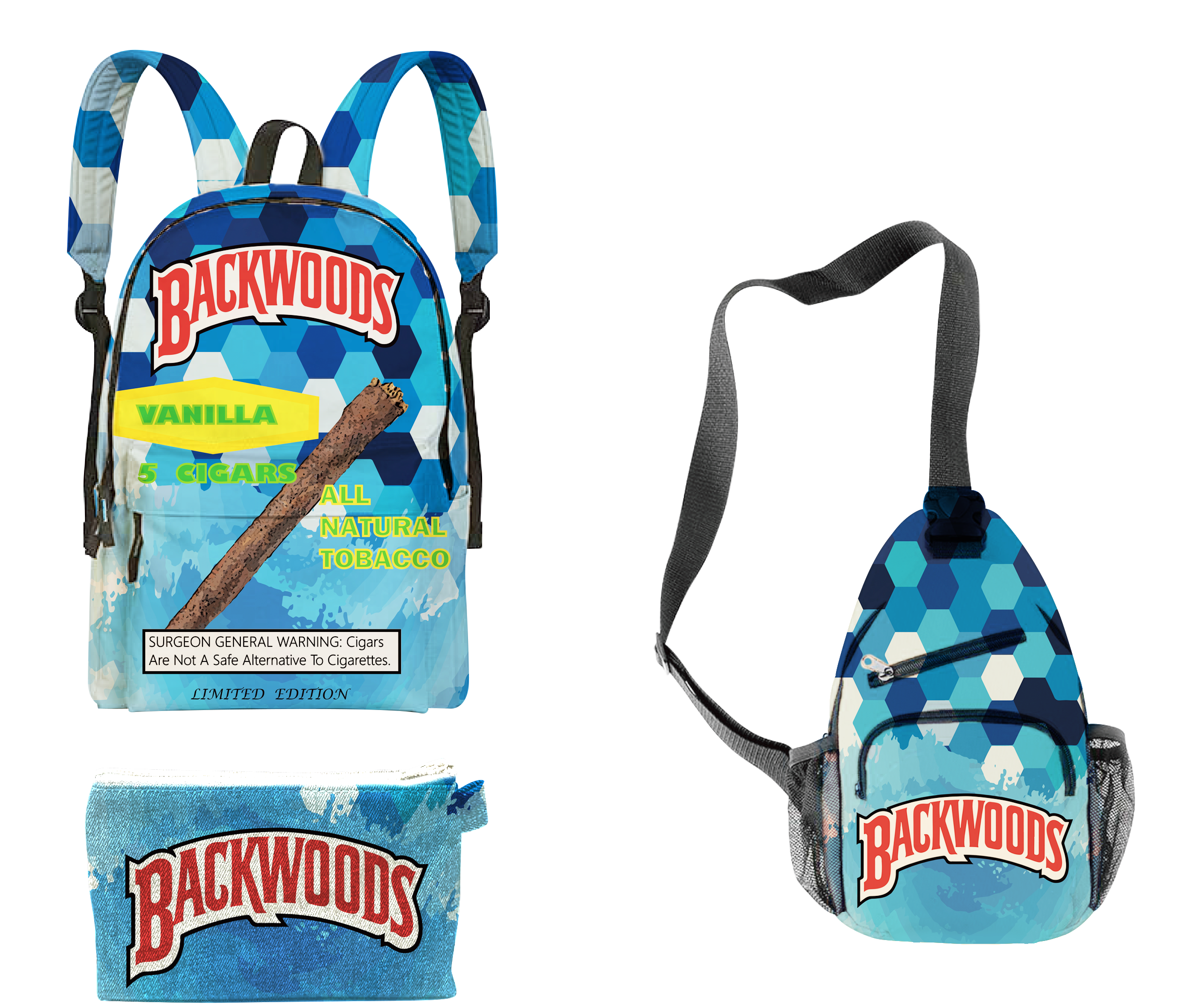 3pcs Backwoods Backpack, Backwood Print Laptop Bag Travel Shoulder Bag Book Bags for Boy Girl Men Women
