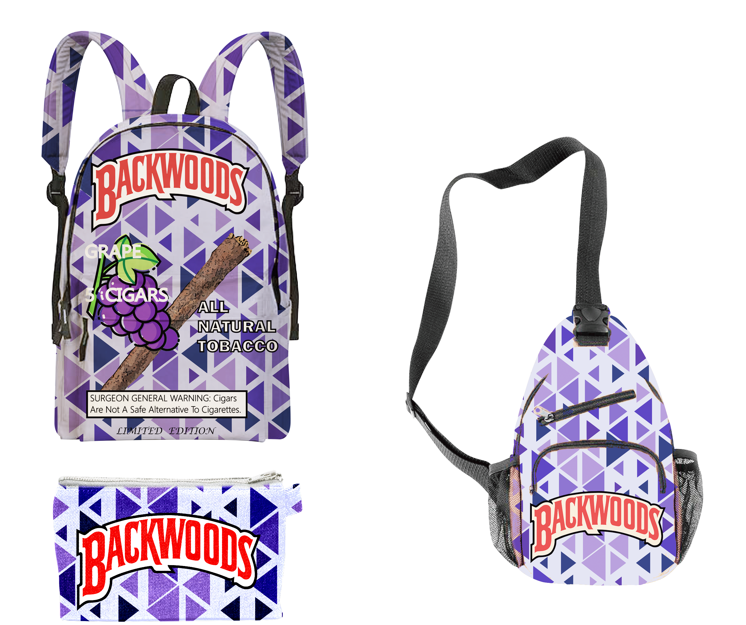 3pcs Backwoods Backpack, Backwood Print Laptop Bag Travel Shoulder Bag Book Bags for Boy Girl Men Women