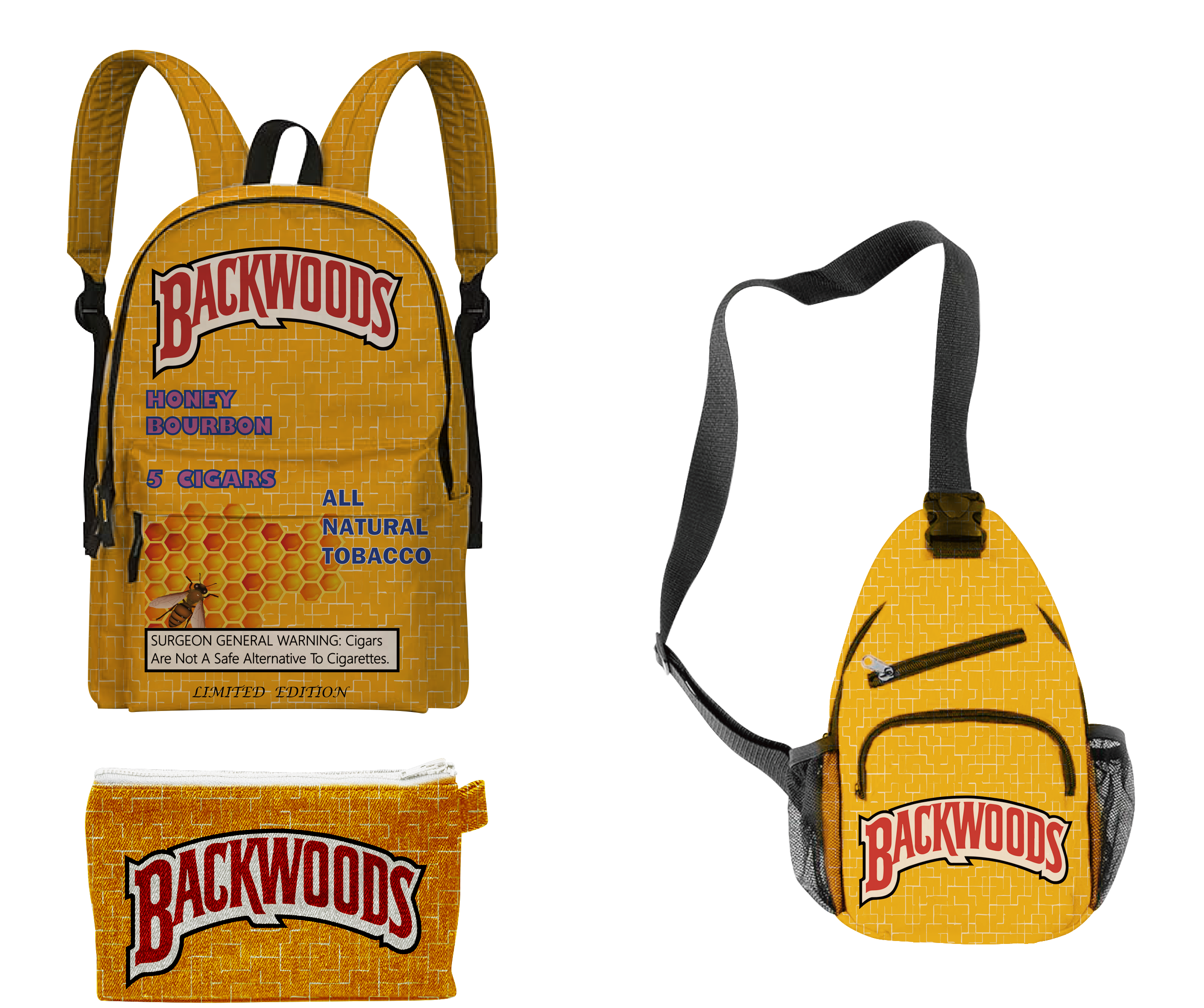 3pcs Backwoods Backpack, Backwood Print Laptop Bag Travel Shoulder Bag Book Bags for Boy Girl Men Women