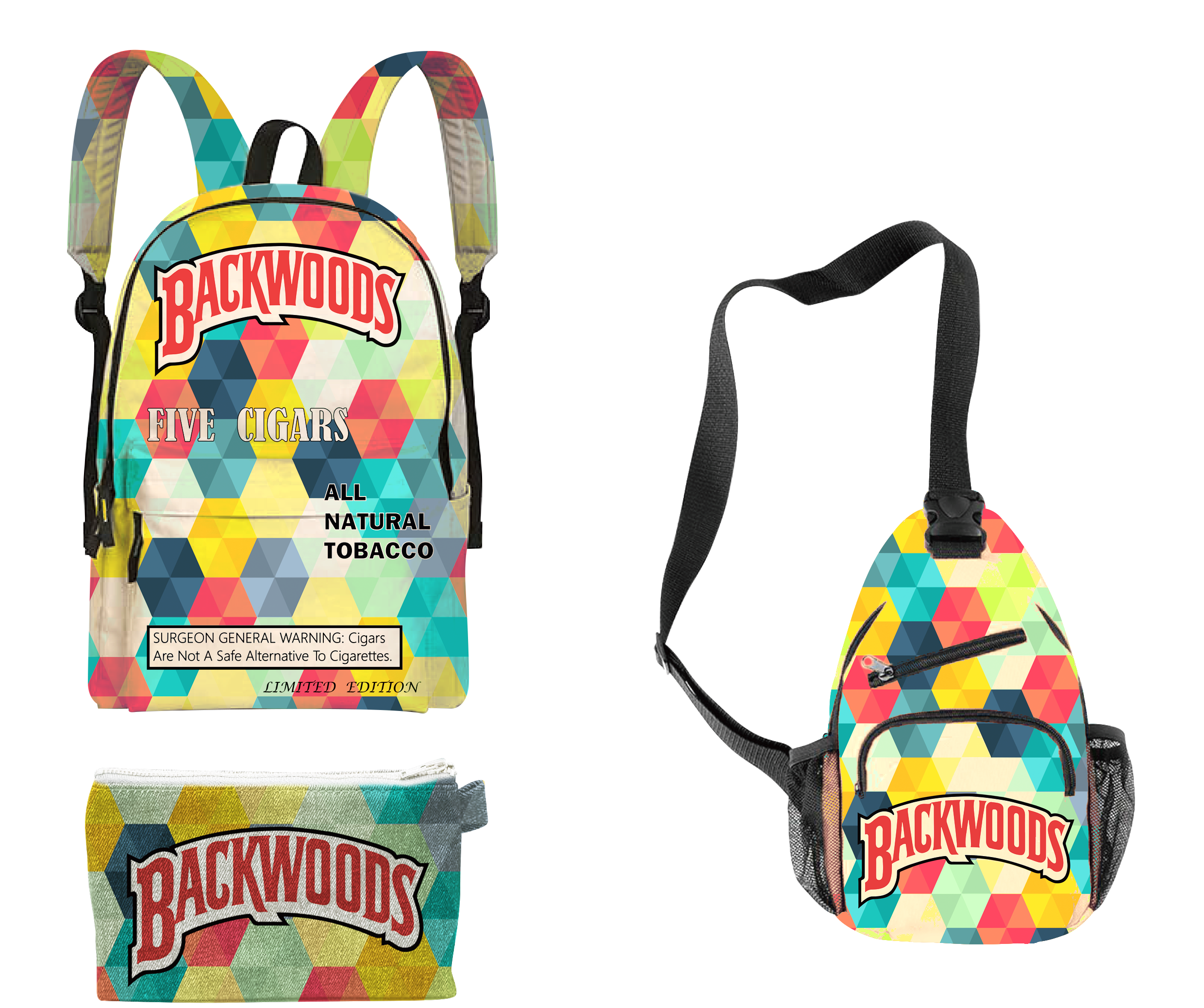 3pcs Backwoods Backpack, Backwood Print Laptop Bag Travel Shoulder Bag Book Bags for Boy Girl Men Women