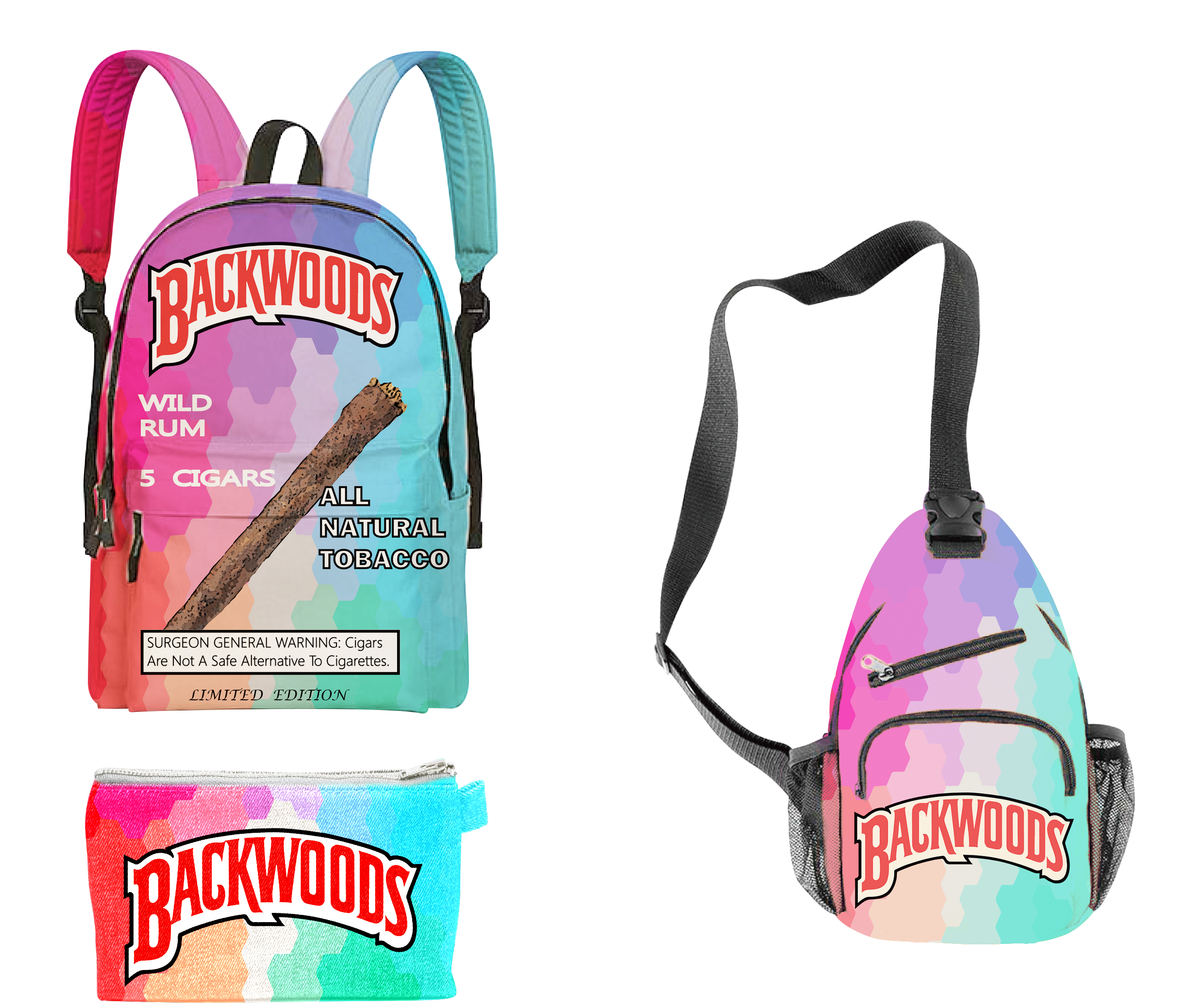 3pcs Backwoods Backpack, Backwood Print Laptop Bag Travel Shoulder Bag Book Bags for Boy Girl Men Women