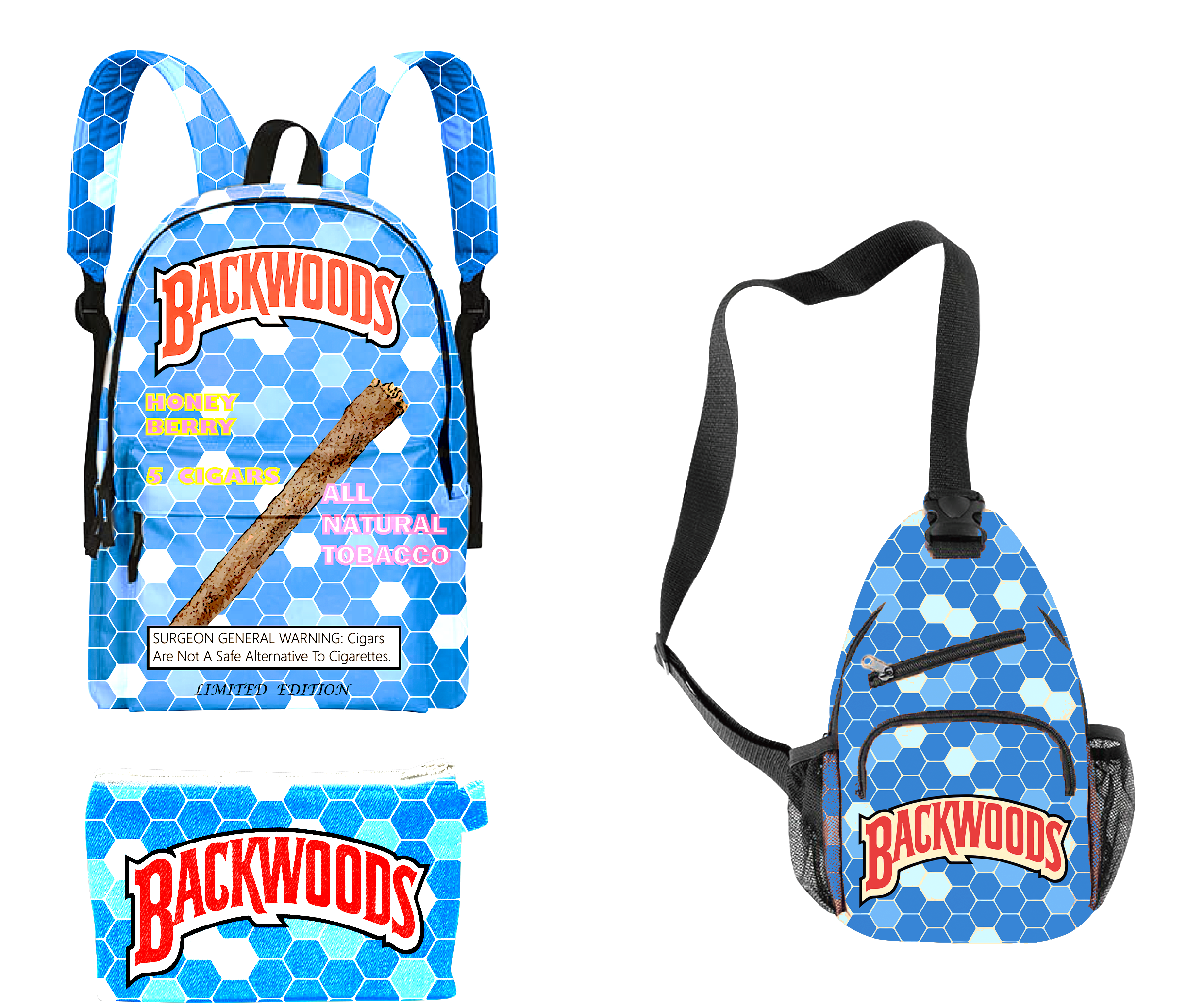 3pcs Backwoods Backpack, Backwood Print Laptop Bag Travel Shoulder Bag Book Bags for Boy Girl Men Women