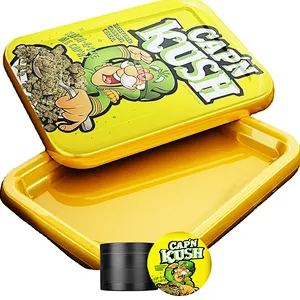 B Factory Customized Available Luxury Frosted Led Smoking Rolling Tray Factory From China Glow In The Dark Plastic LED Tray with Grinder