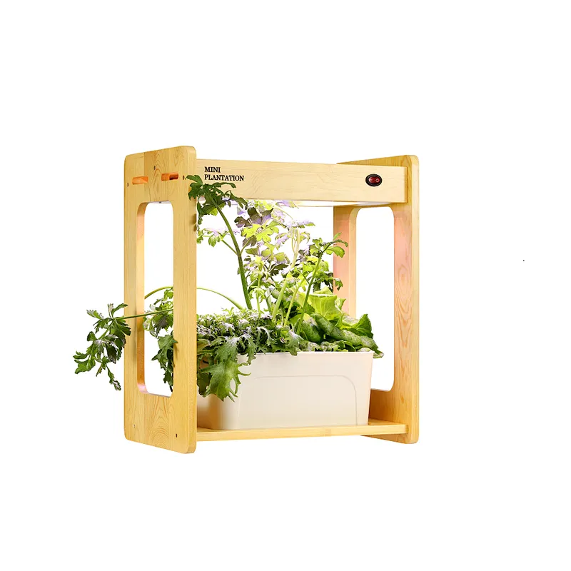 Indoor Gardening Growth Light With Bamboo Frame Plant Grow Box Cabinet Hydroponic Planter Water Hydroponic Garden System Kit