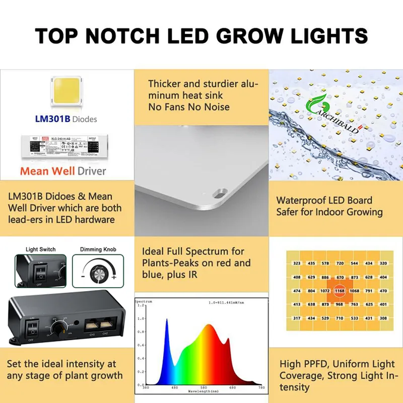 A Fast Delivery Archibald 450W growlight led panel  LM301B LM301H UV ir Full Spectrum LED Grow Light for indoor plants