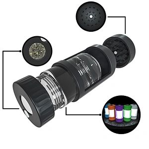 Custom Package and Logo Unique design 4X Air Tight LED Magnifying JAR Herb Stash Jar MAG Jar with Herb Grinder and Smoking Pipe