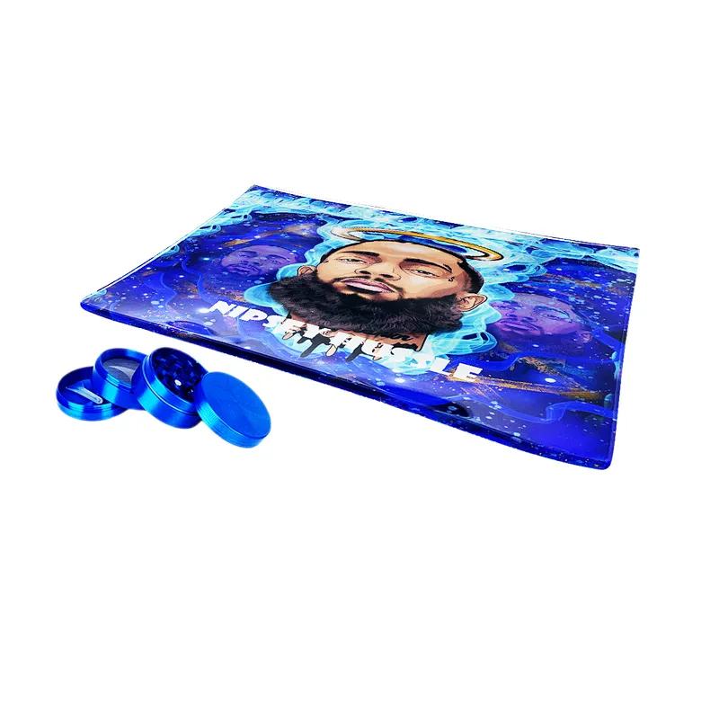 Customized tempered glass rolling tray with 4 layers vanilla grinder set wholesale